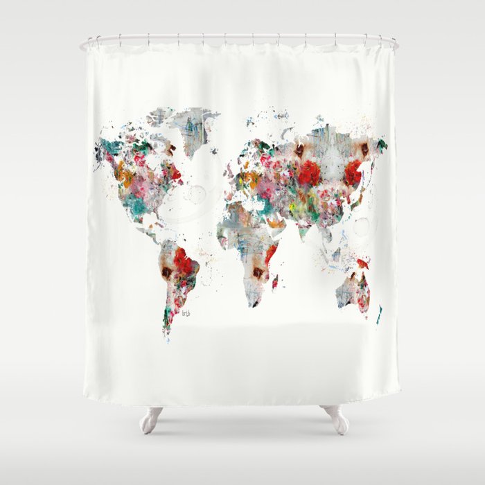 World Map Abstract Shower Curtain By Bribuckley