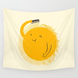 Here comes the sun Wandbehang | Digital, Curated, Sun, Sunshine, Happyday, Summer, Yellow, Minimalism, Goodday, Morning 