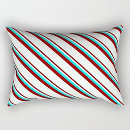 [ Thumbnail: Cyan, Dark Red & Mint Cream Colored Stripes Pattern Rectangular Pillow ]