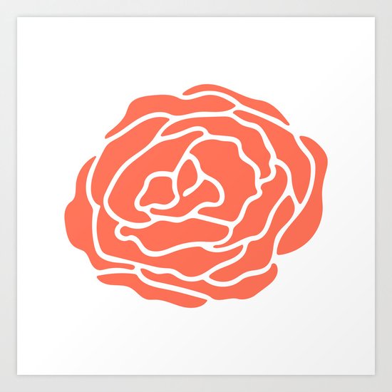 Rose Deep Coral on White Art Print