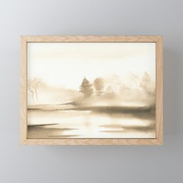 Sepia Misty Marshland 0-Watercolor Painting of Misty Landscapes Framed Mini Art Print