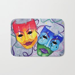 Comedy and Tragedy Bath Mat | Party, Everiris, Watercolor, Arts, Mardigras, People, Painting, Celebration, Masks, Decorative 