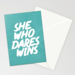 She Who Dares Wins Motivational Quote Stationery Card