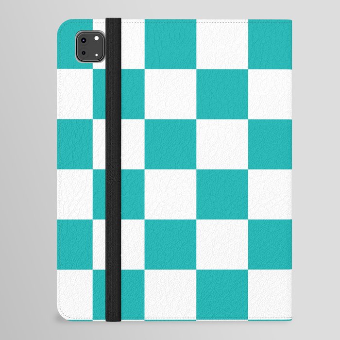 Turquoise Blue Checkerboard Pattern Palm Beach Preppy iPad Folio Case