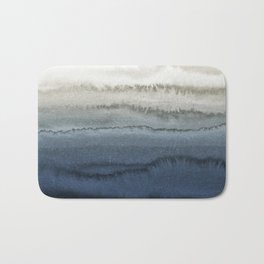 WITHIN THE TIDES - CRUSHING WAVES BLUE Bath Mat | Mystic, Watercolor, Painting, Grey, Beach, Abstract, Waves, Nordic, Lagom, Ombre 