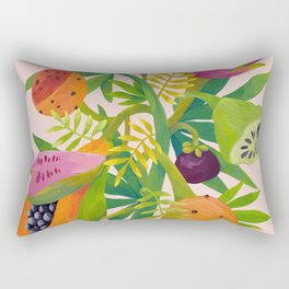 Exotic Fruits, Tropical Plants on Pink Background Rectangular Pillow