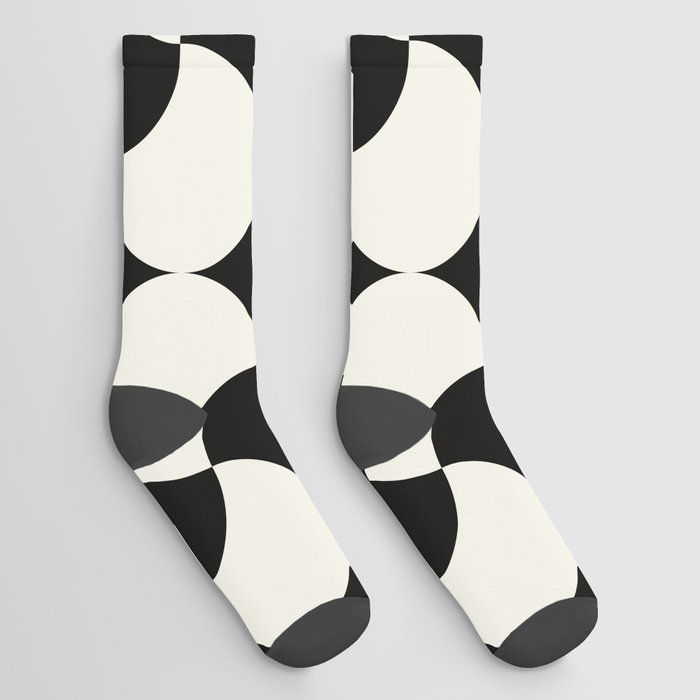 70s Black-White Irregular Geometric Shapes Retro Pattern  Socks