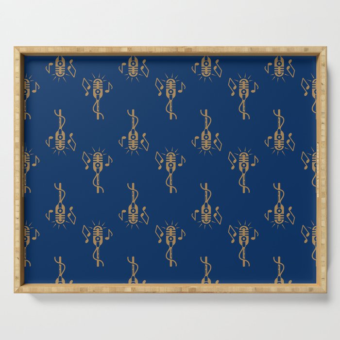 Black Retro Microphone Pattern on Navy Blue Serving Tray