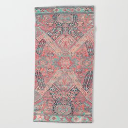Blush Pink and Aqua Blue Antique Persian Rug Vintage Oriental Carpet Print Beach Towel