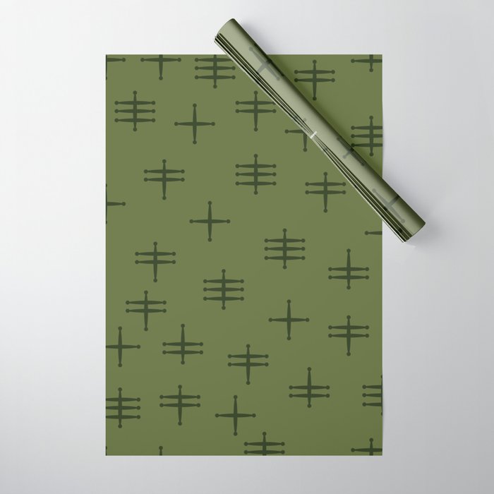 Seamless abstract mid century modern pattern - Dark Olive Green and Green Wrapping Paper
