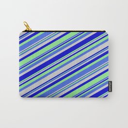 [ Thumbnail: Light Green, Royal Blue, Light Grey, and Blue Colored Lines Pattern Carry-All Pouch ]