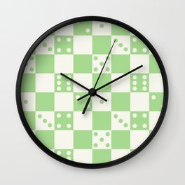 Checkered Dice Pattern (Creamy Milk & Spring Green Color Palette) Wall Clock
