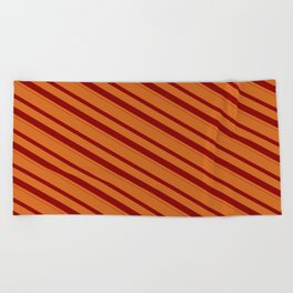 [ Thumbnail: Chocolate & Dark Red Colored Lines/Stripes Pattern Beach Towel ]