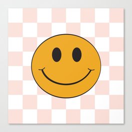 Smiley Face Pink & White Checker Pattern Canvas Print