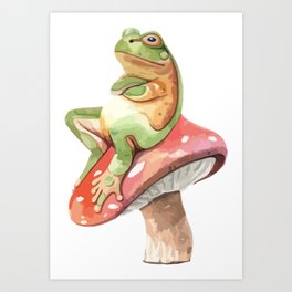 Frog Lounging on Mushroom Art Print