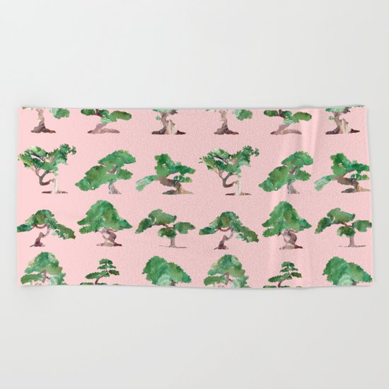 Bonsais Pink Beach Towel