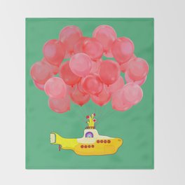Flying Submarine with Red Balloons in Green Throw Blanket