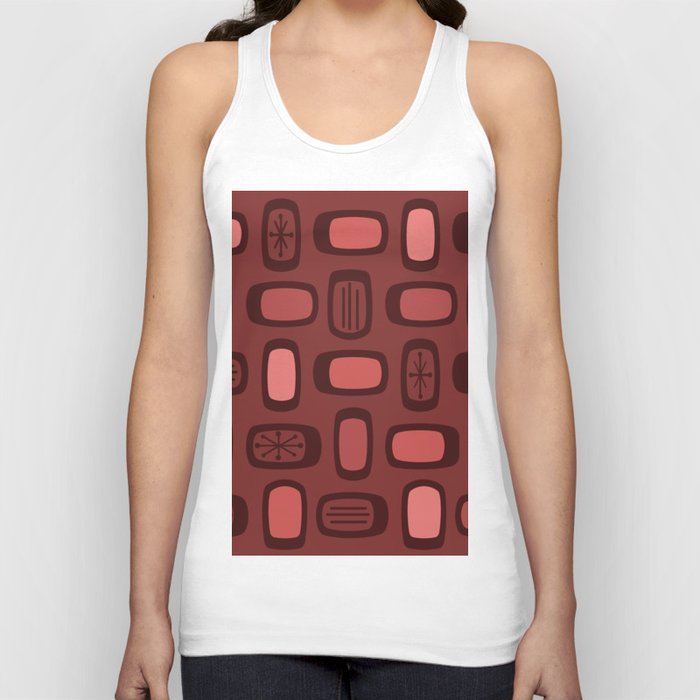 Midcentury MCM Rounded Rectangles Burgundy Tank Top