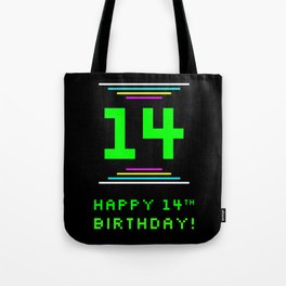 [ Thumbnail: 14th Birthday - Nerdy Geeky Pixelated 8-Bit Computing Graphics Inspired Look Tote Bag ]