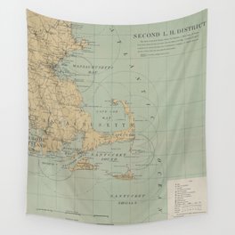 Vintage Massachusetts Lighthouse Map (1898) Wall Tapestry