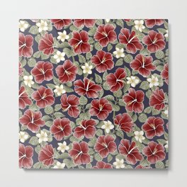 Maroon Hibiscus and Plumeria Metal Print | Sage, Hawaiian, Bloom, Floral, Graphicdesign, Flowers, Summer, Flowery, Plumeria, Mia 