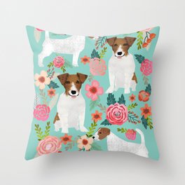 Jack Russell Floral Dog Print - jack russell art, jack russells, jack russell floral Throw Pillow