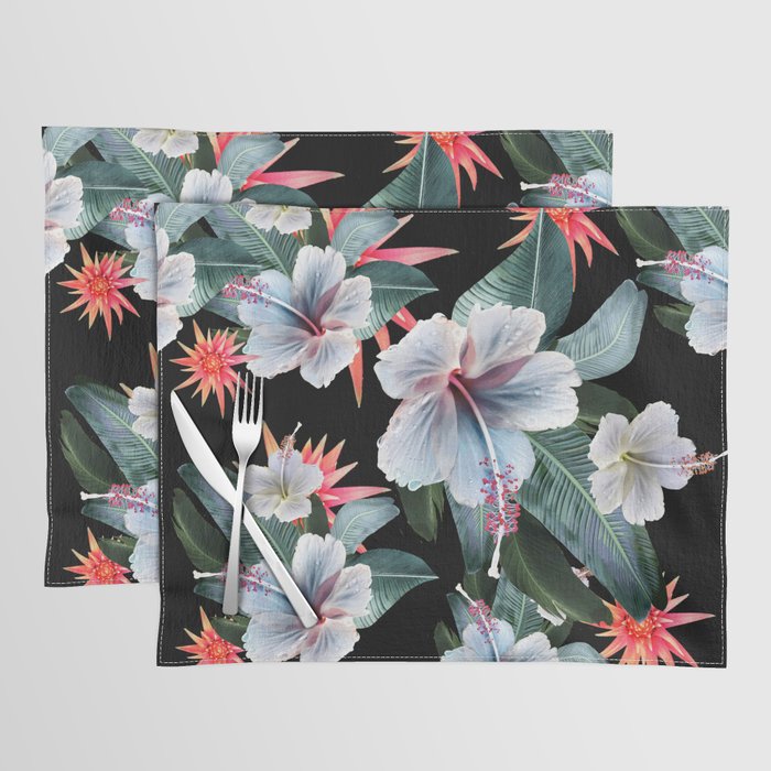 Tropical banana leaf, hibiscus vintage style, Hawaiian decor, retro  Placemat by ChrissyInk