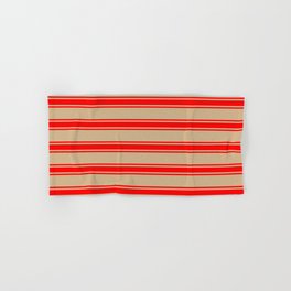 [ Thumbnail: Tan & Red Colored Lines Pattern Hand & Bath Towel ]