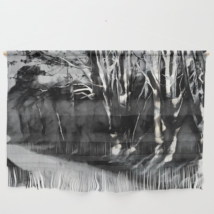 Pale Moon Forest Landscape Scenery in expressionistic in monochromatic black and white tones Wall Hanging