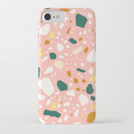 Terrazzo Stone Pink Coral Green Abstract Tile Pattern iPhone Case
