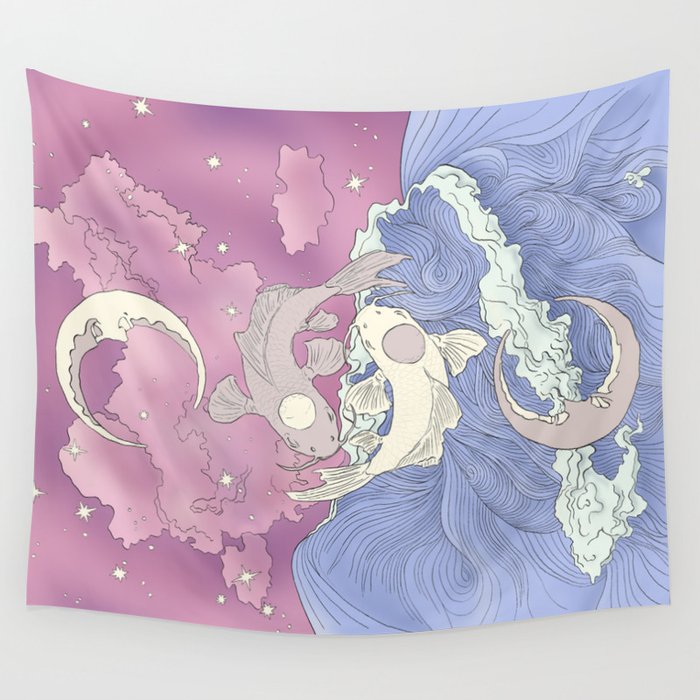 Moon and Ocean Spirts,Yin and Yang Wall Tapestry