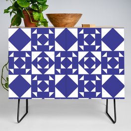 Navy Blue Retro Pattern Tiles Moroccan Art Credenza