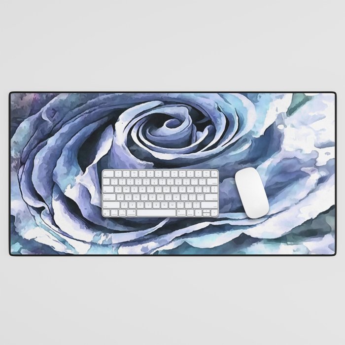 French Blue Lilac and Cerulean Artistic Romantic Rose Desk Mat