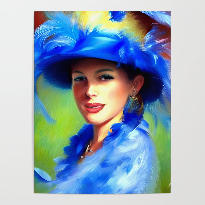 Blue Derby Feather Hat Poster