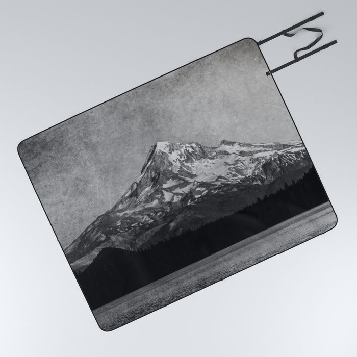 Mt Hood Black and White Vintage Nature Photography Picnic Blanket