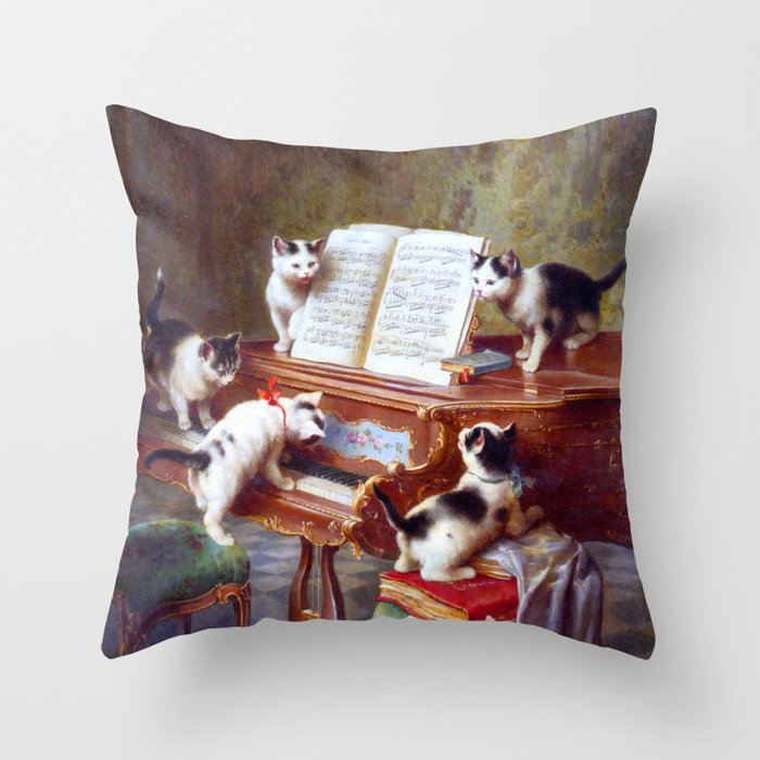 vintage kittens playing Throw Pillow