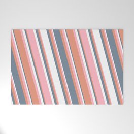 [ Thumbnail: Light Pink, Dark Salmon, Light Slate Gray & White Colored Striped Pattern Welcome Mat ]