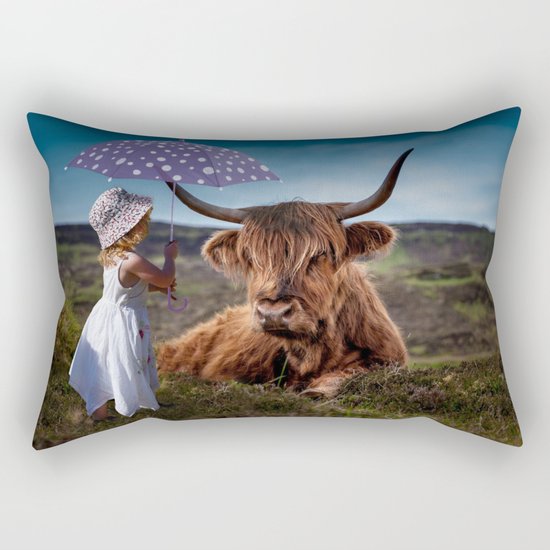 Young Child with Cow Rectangular Pillow