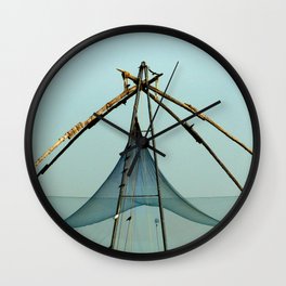 Fishing Net in Cochin India Wall Clock | Tropical, Structure, India, Sea, Ethnic, Wood, Exotic, Birds, Photo, Hdr 