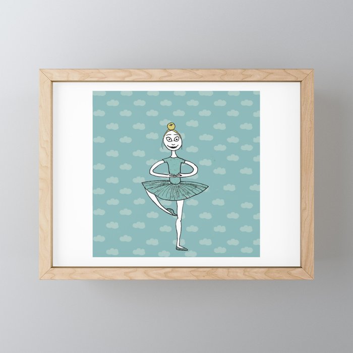 Ballet girl blue passe Framed Mini Art Print