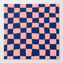 Hand Drawn Checkerboard Pattern (navy blue/pink) Canvas Print