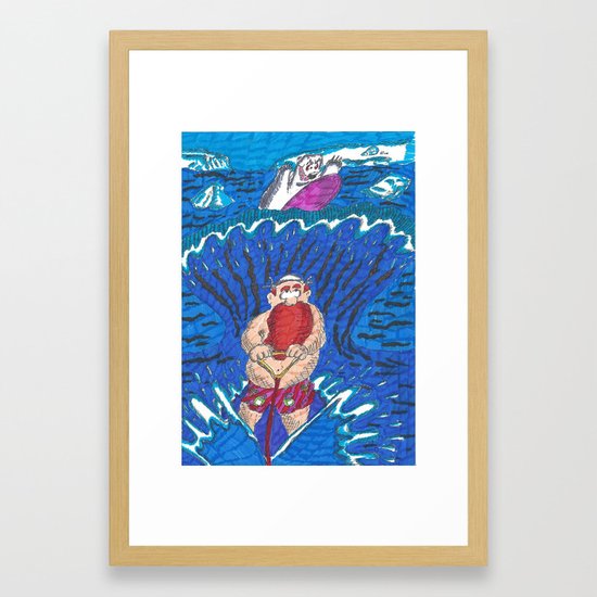 Water Ski Pursued By A Surfing Bear Framed Art Print By