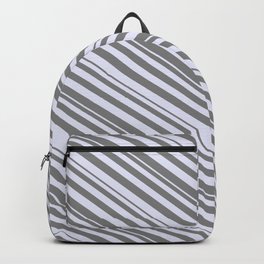 [ Thumbnail: Grey & Lavender Colored Striped Pattern Backpack ]