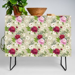 Vintage Trendy Red And Pink Peonies Letter Collection Credenza