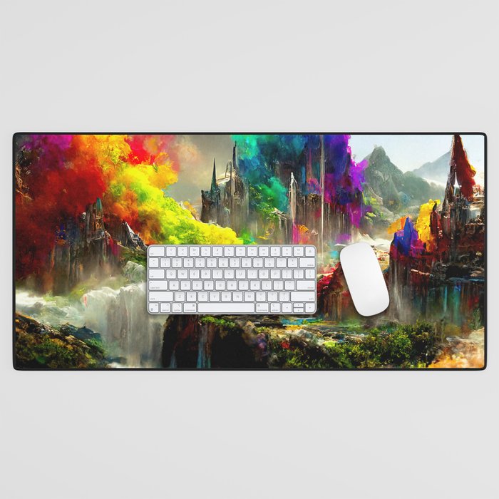 Medieval Town in a Fantasy Colorful World Desk Mat