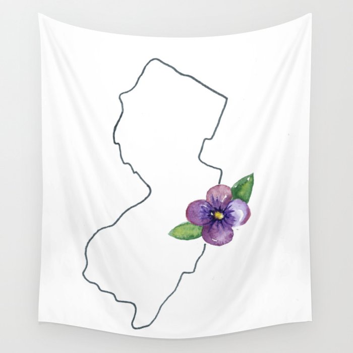 New Jersey Watercolor Violet State Flower Map Purple Wall Tapestry By Ashymd Society6