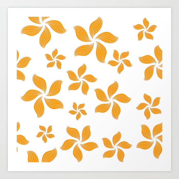 Hawaiian Orange And White Island-Style Floral Pattern Art Print