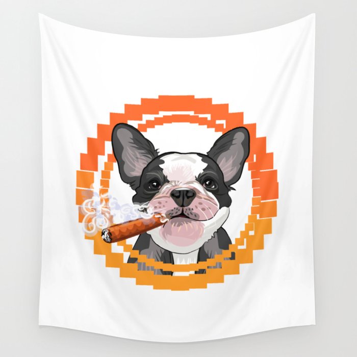 Cute dog head with a Cuban cigar Wall Tapestry