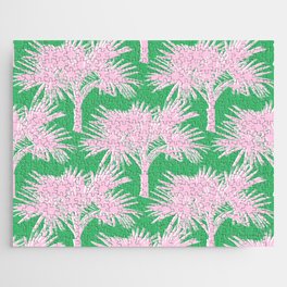 Retro Palm Trees Pastel Pink and Kelly Green Jigsaw Puzzle