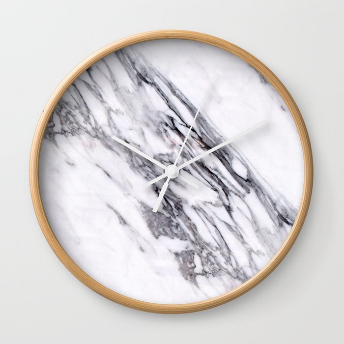 Alabaster White Marble With Charcoal Veins Texture Wall Clock By Dec02 Society6